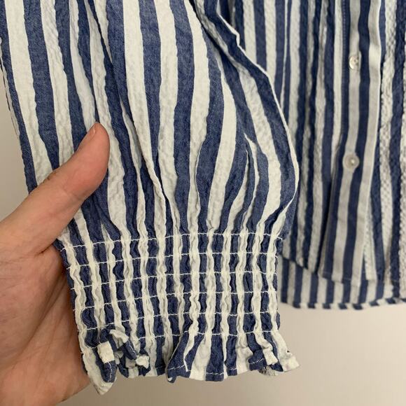 Veronica Beard Small Calisto Striped Ruffled Collar Shirt French Blue Small - Picture 10 of 15